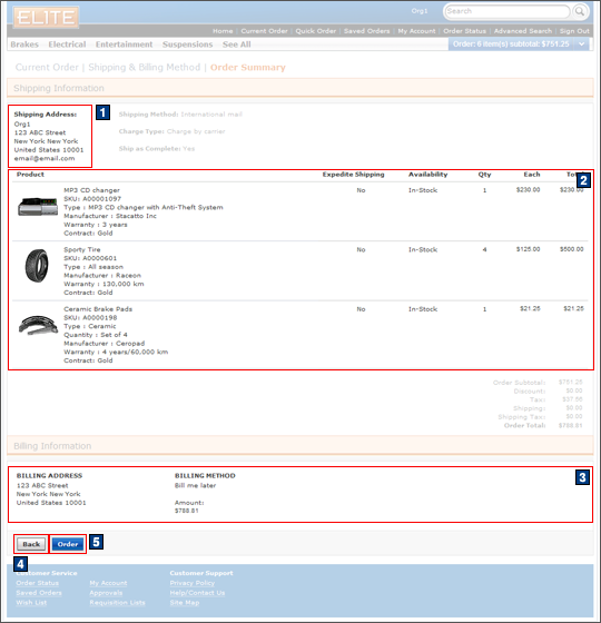 Checkout summary: Single shipping and billing address screen capture