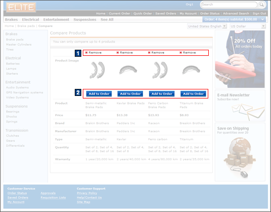 Product Compare screen capture