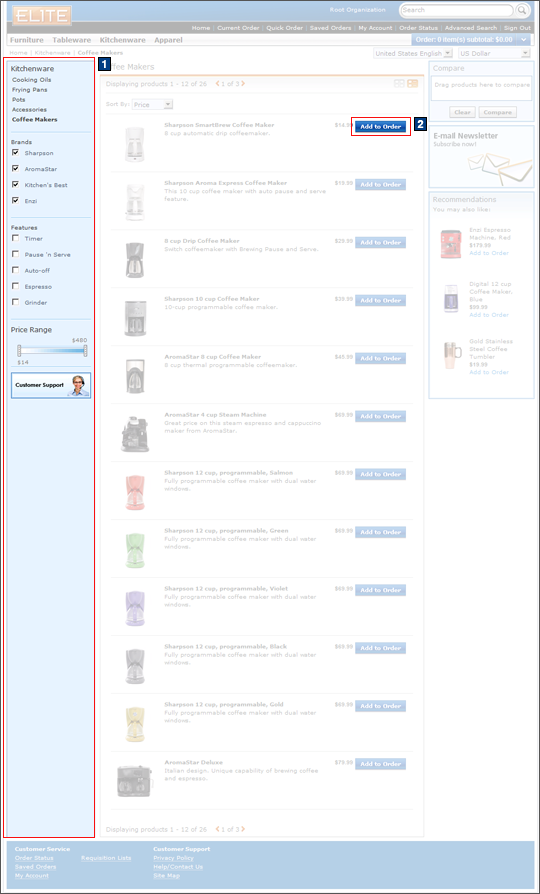 Product Fast Finder page screen capture