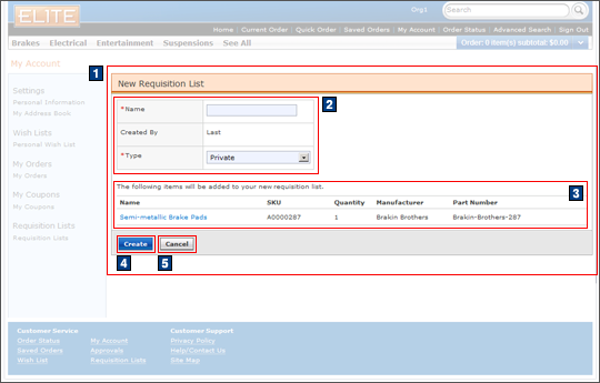 New Requisition List screen capture