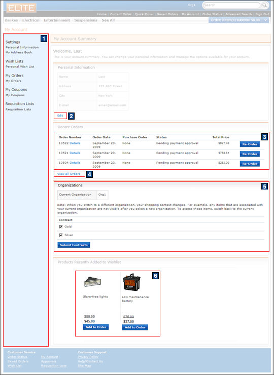 My Account: Summary screen capture