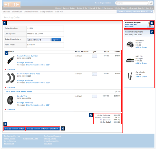 Saved Orders details screen capture
