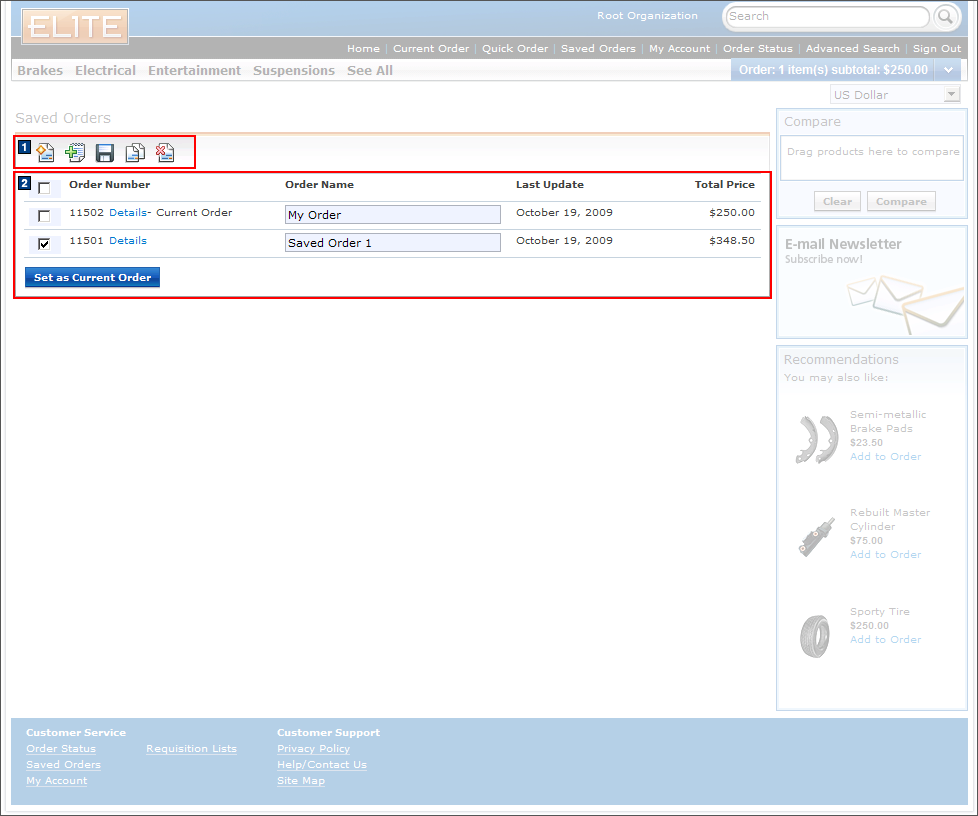 Full size image of Saved Orders list