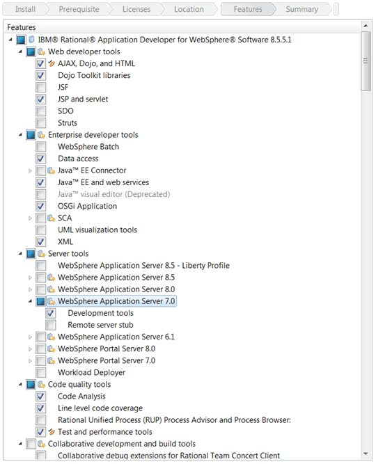 Rational Application Developer features