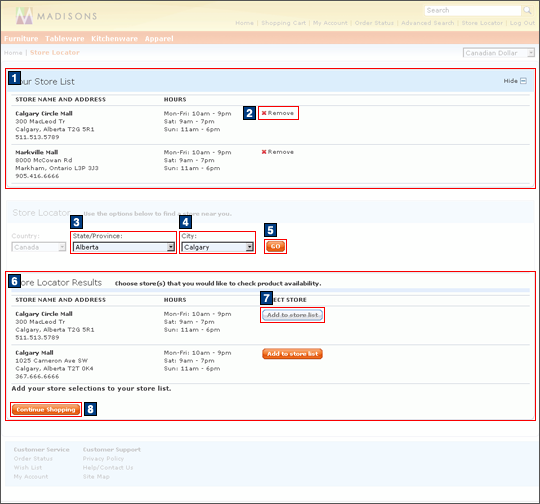 Store Locator screen capture