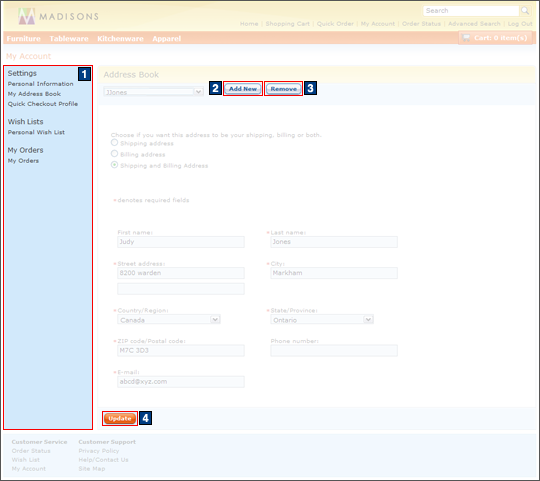 My Account: My Address Book screen capture