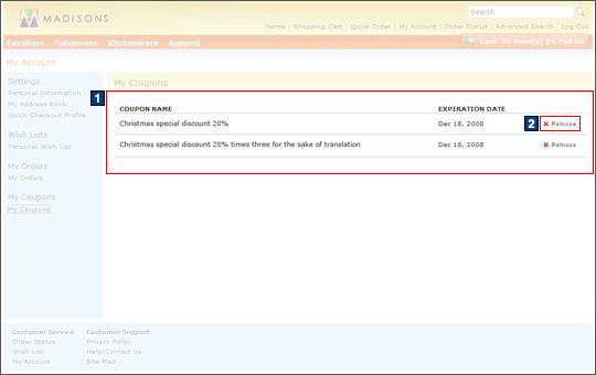 My Account: My Coupons screen capture