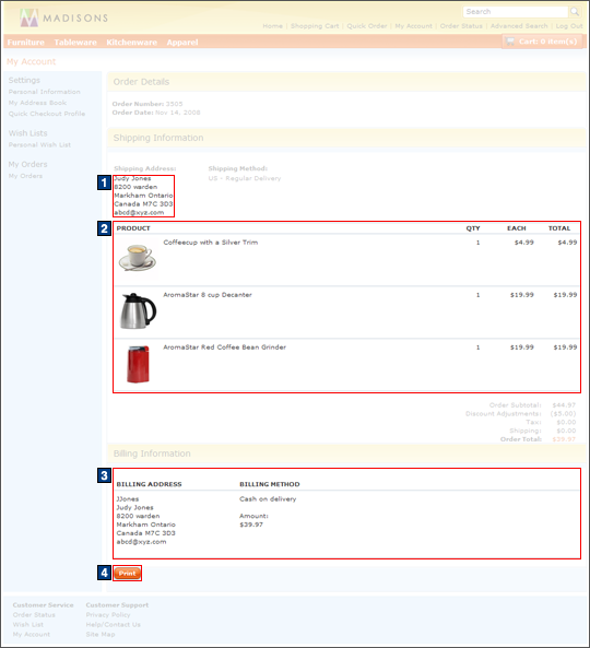 My Account: Order Details screen capture