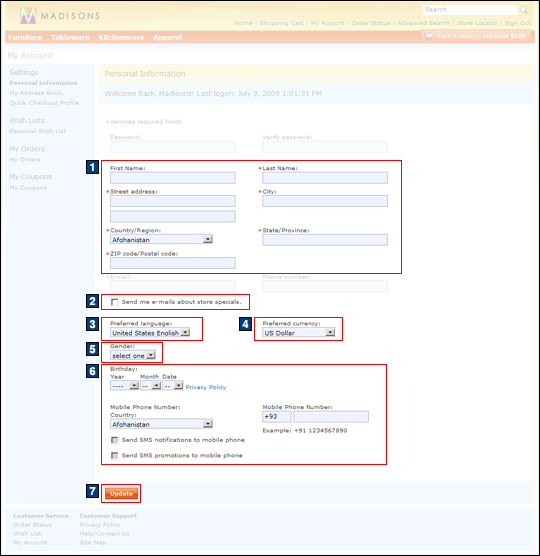 My Account: Personal Information screen capture