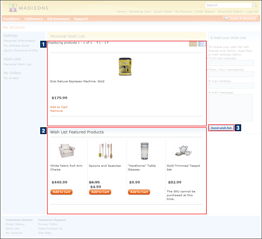 My Account: Personal Wish List screen capture