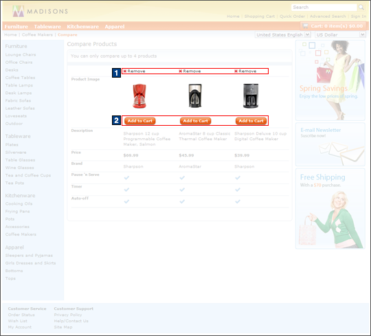 Product Compare screen capture