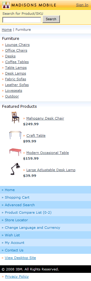 Mobile category screen capture