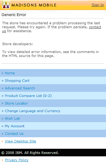 Mobile generic error screen capture