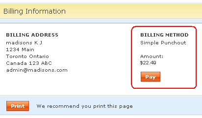 Sample Pay button screen capture in the Madisons starter store.