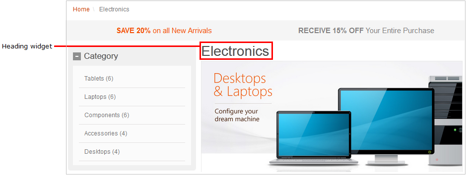 Example of a Heading widget that is used on a category page