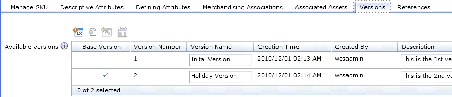 List of versions of a SKU