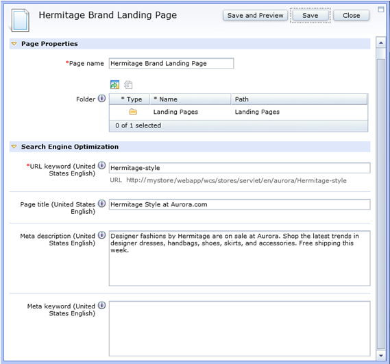 Creating a page in the Commerce Composer tool