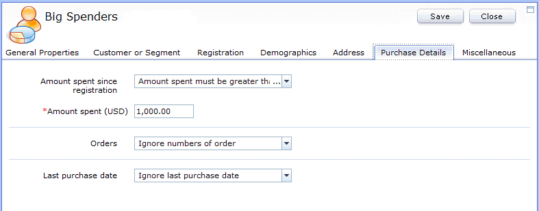 Customer segment properties view