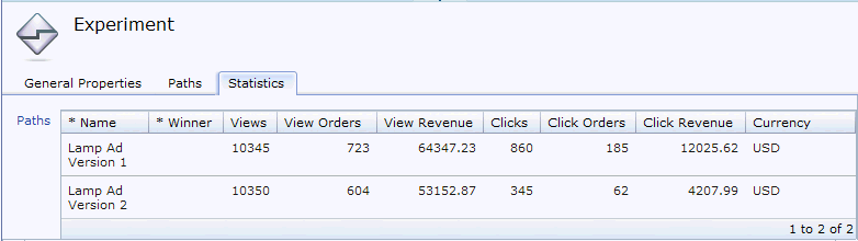 Experiment statistics screen capture