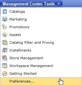 Management Center Tools menu showing Preferences menu item