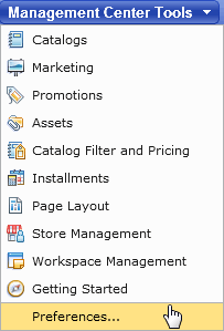 Management Center Tools menu showing Preferences menu item