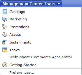 Management Center tools menu with workspaces enabled