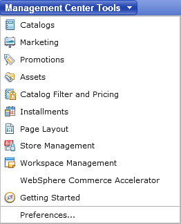 Management Center tools menu with workspaces enabled