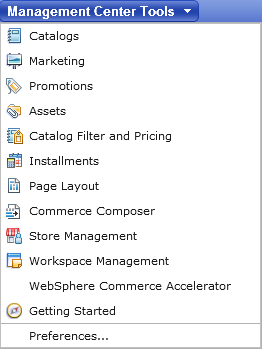 Management Center tools menu with workspaces enabled