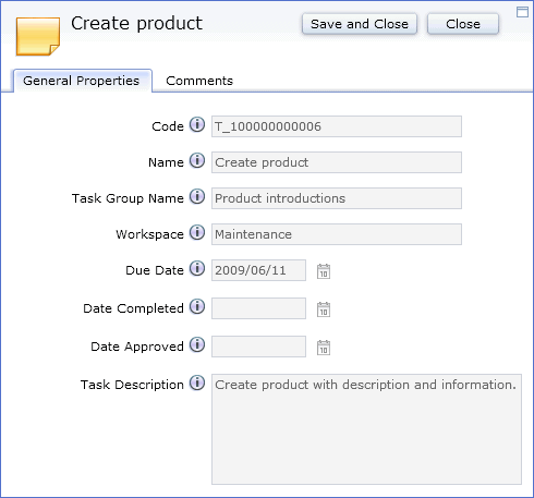 General properties view