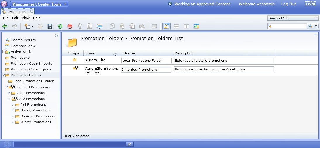 Screen capture of promotion folders