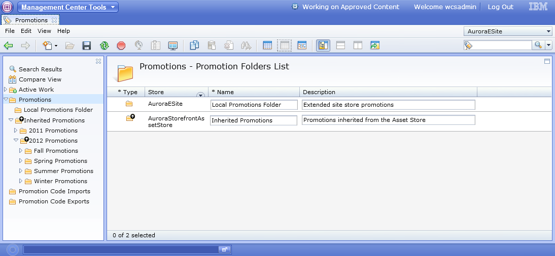 Screen capture of promotion folders