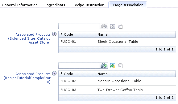 Screen capture displaying the Usage Association panel after customization.