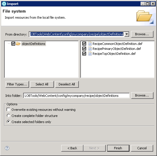 Screen capture that displays the Import dialog in WebSphere Commerce Developer.