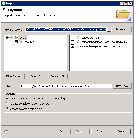 Screen capture demonstrating how to import the resources from the sample code package provided with the tutorial.