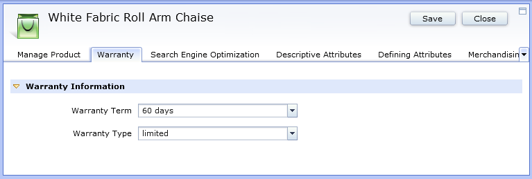 Properties view warranty tab