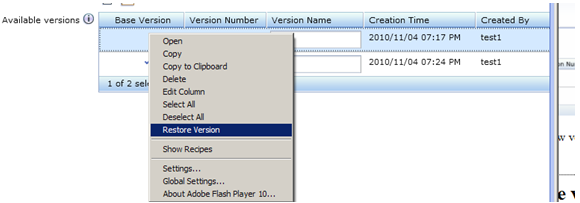 Recipe content versioning customization screen capture