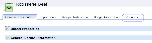 Recipe content versioning customization screen capture