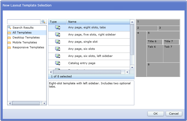 New Layout Template Selection window