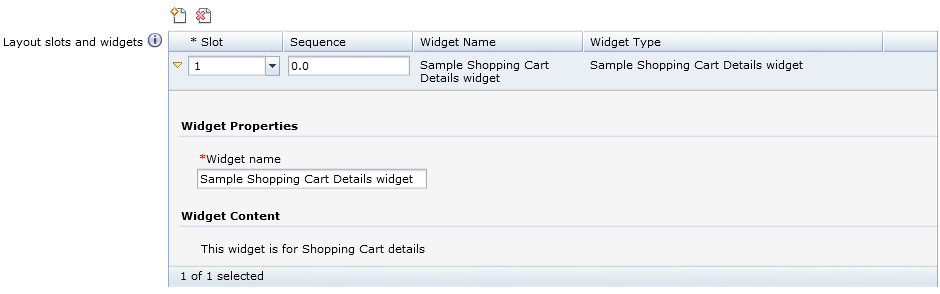 Layout slots and widgets table