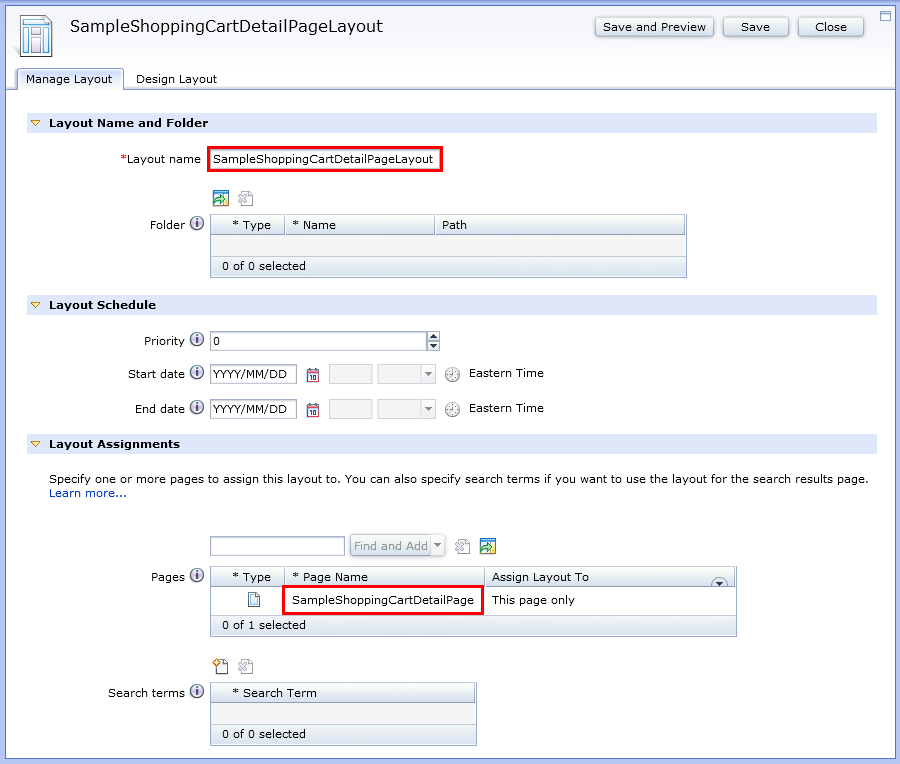 Layout properties view