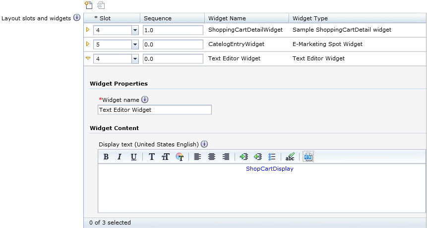 Layout widgets and slots table