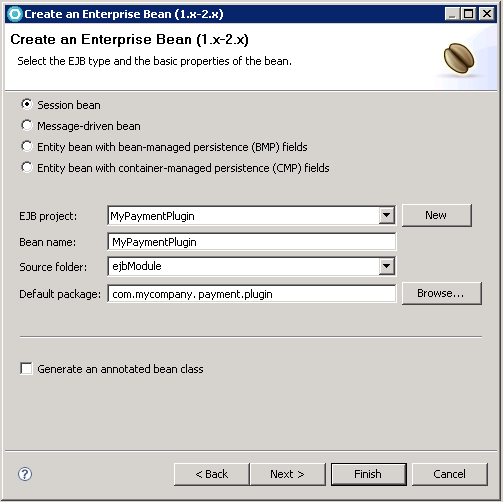 Creating MyPaymentPlugin EJB project.