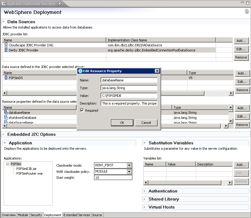 PSPSIMDB deployment descriptors