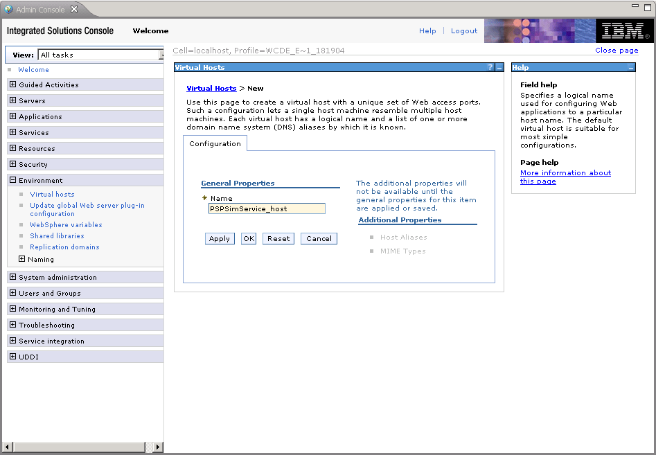 Configuring virtual host for PSPSImService_host.