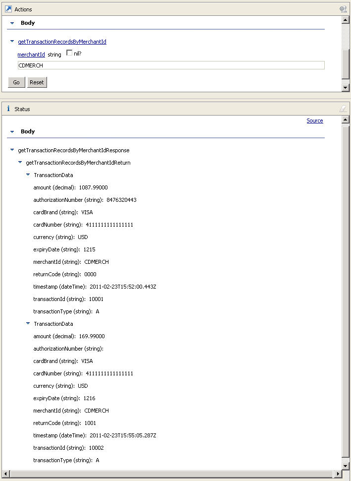 Transaction data returned by payments plug-in