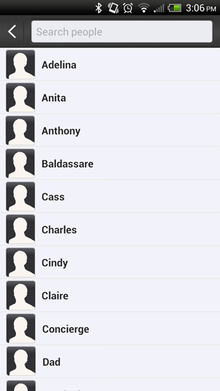 Smart phone contacts page