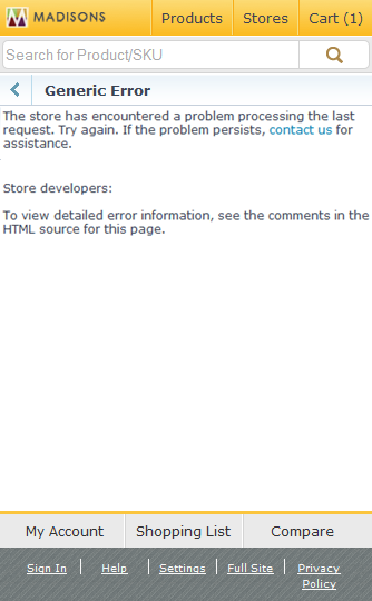 Smart phone generic error page