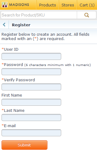 Smart phone register page