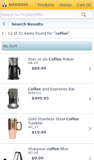 Smart phone search results page