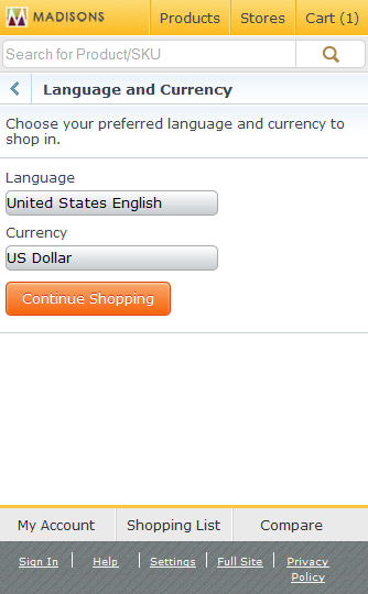 Smart phone settings page